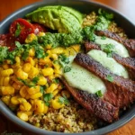Steak Avocado Roasted Corn Bowl with Cilantro Cream Sauce 1 1