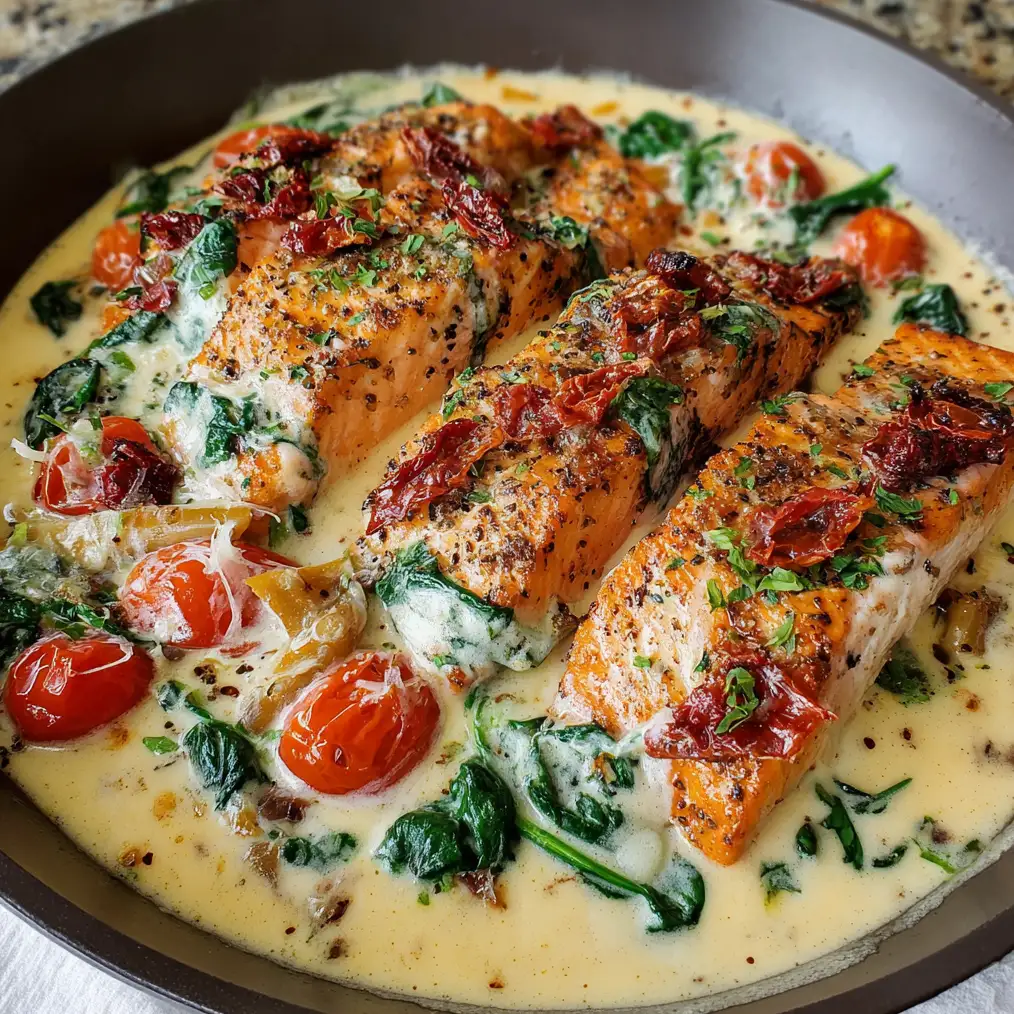 Tuscan Salmon with Parmesan Cream Sauce 4 Tuscan Salmon with Parmesan Cream Sauce 1