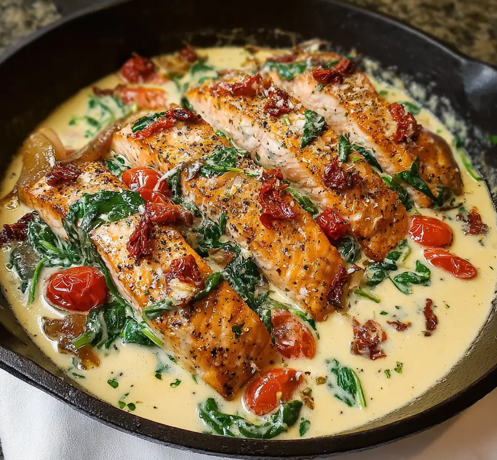 Tuscan Salmon with Parmesan Cream Sauce