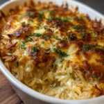 French Onion Chicken Orzo Casserole