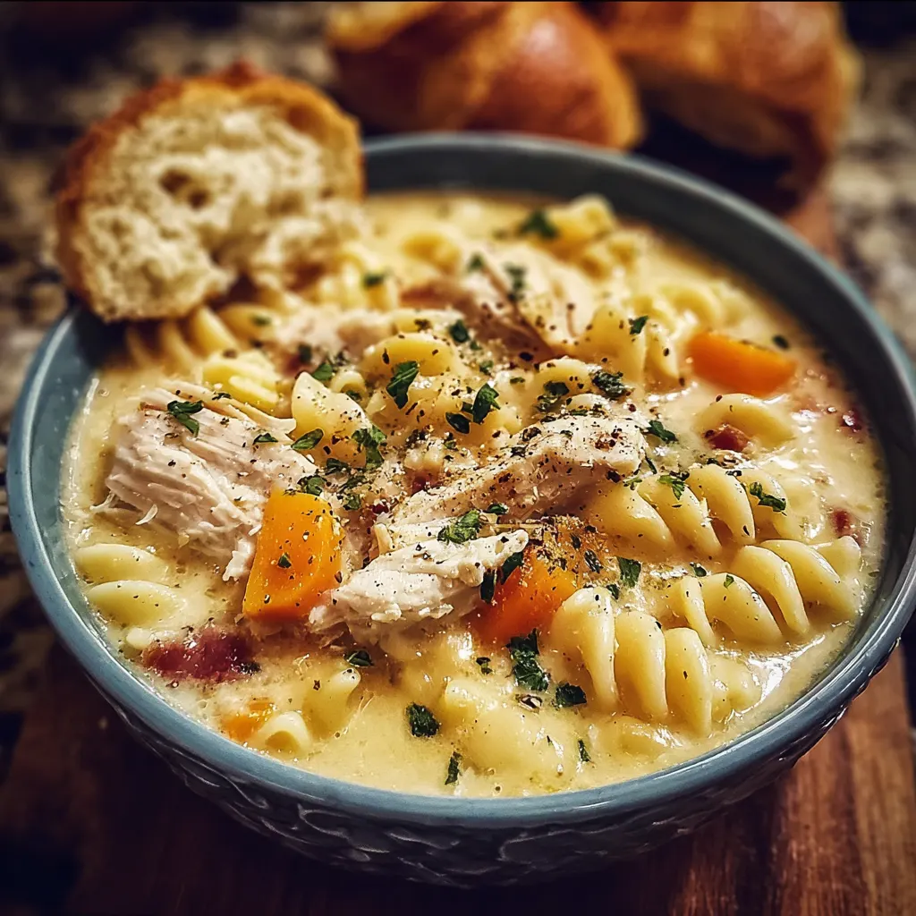 Creamy Chicken Macaroni Cheese Soup 1