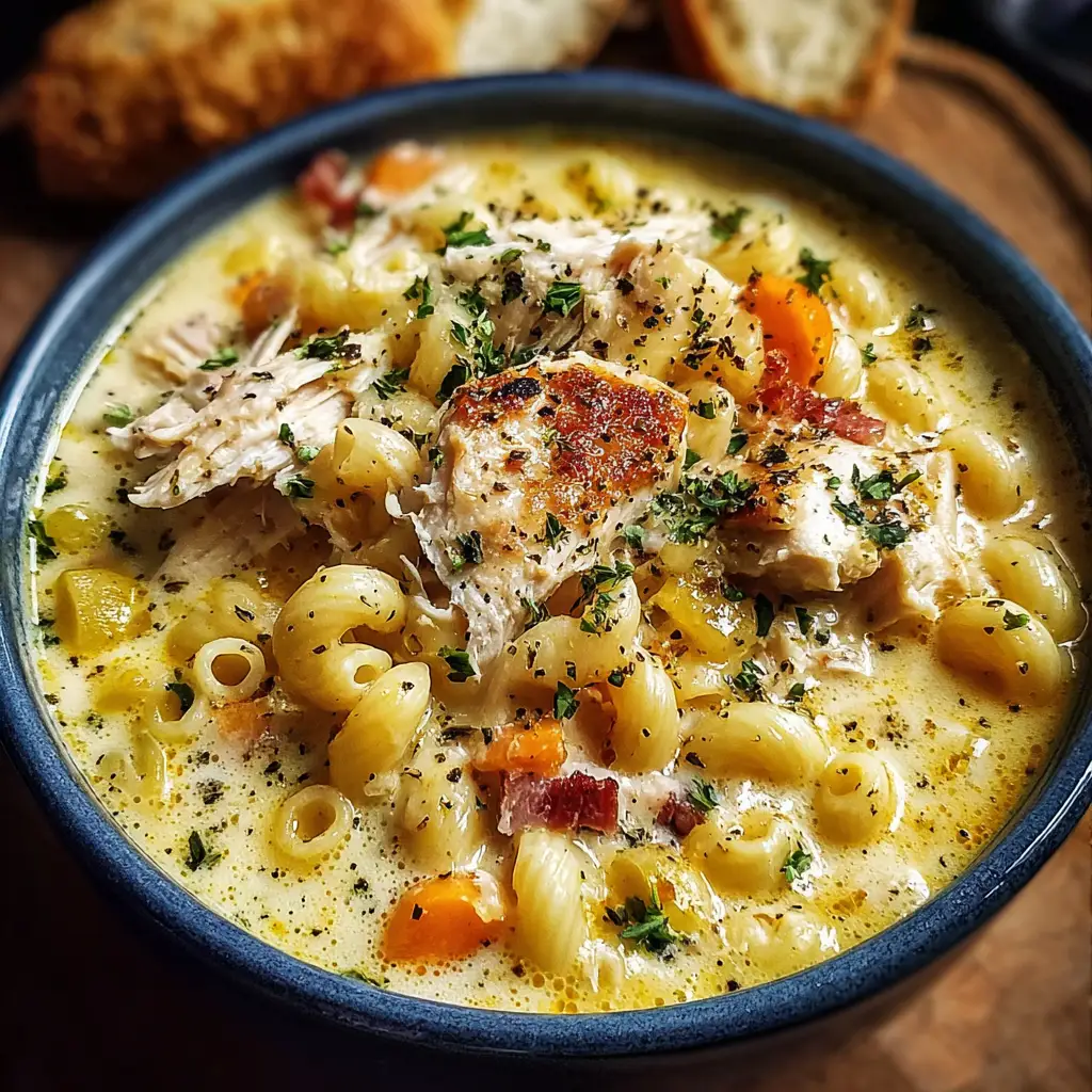 Creamy Chicken Macaroni Cheese Soup