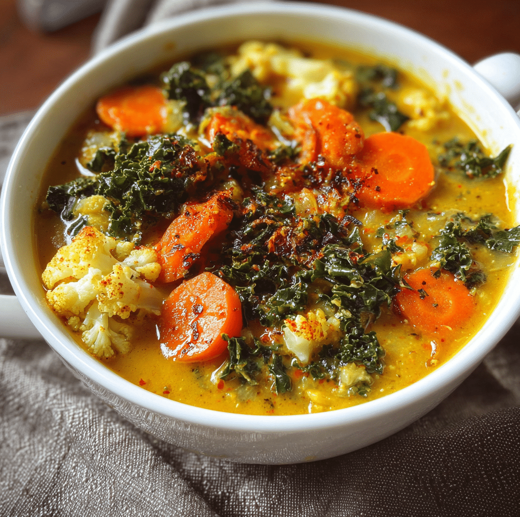 Curried Cauliflower Carrot Kale Soup