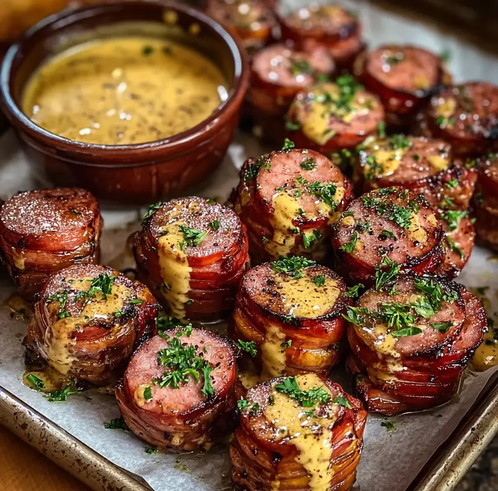 Mustard Hasselback Kielbasa Bites e1764897109233
