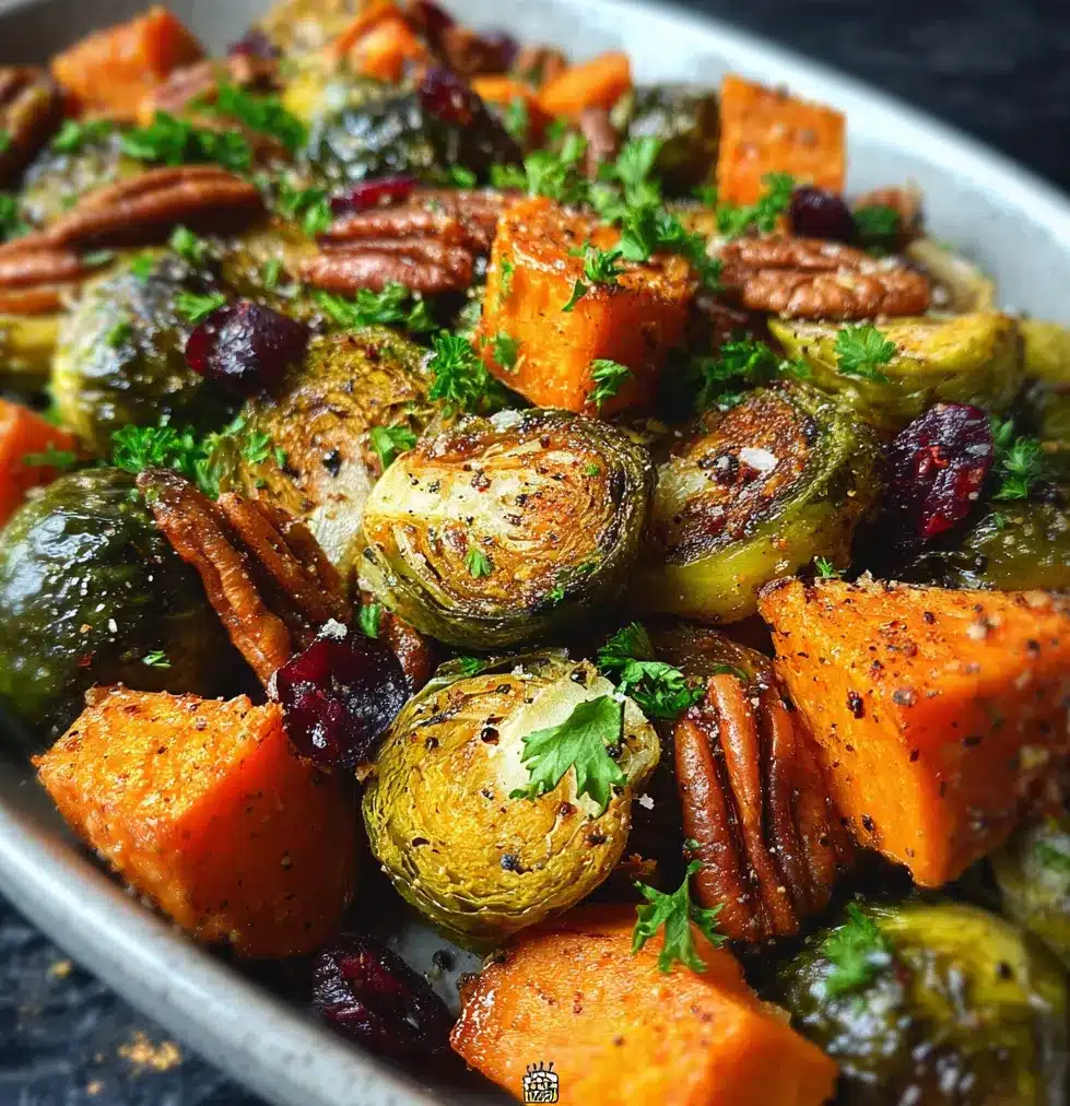 Roasted Brussels Sprouts and Sweet Potatoes