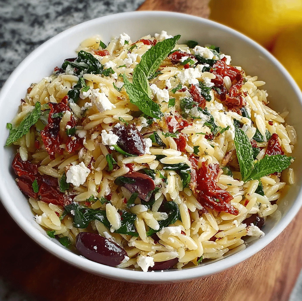 Orzo Pasta Salad with Feta and Sun Dried Tomatoes 4 Orzo Pasta Salad with Feta and Sun Dried Tomatoes e1768912785773