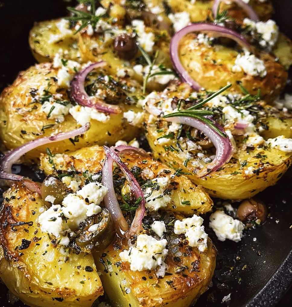 Smashed Greek Potatoes with Feta and Rosemary 4 Smashed Greek Potatoes