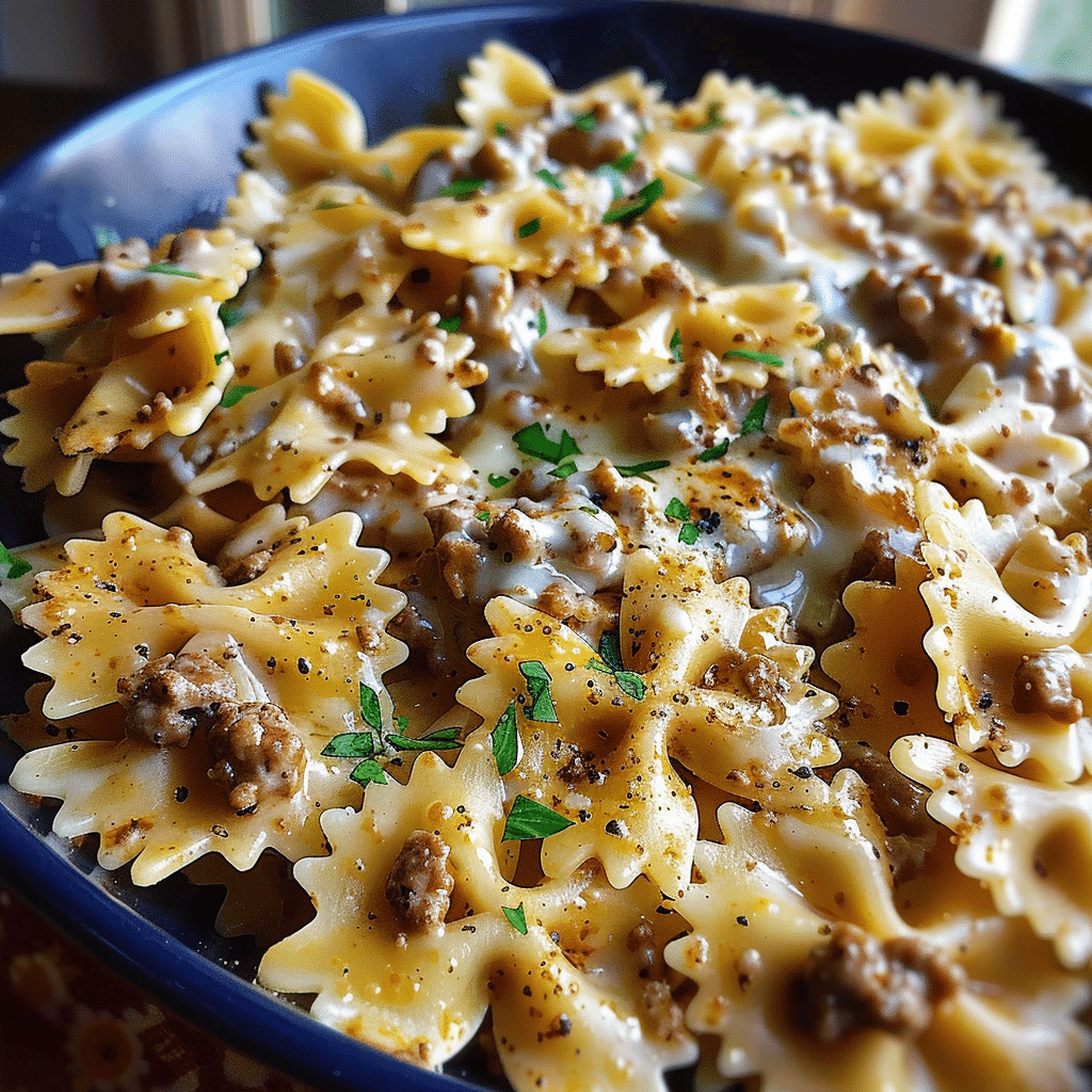 Cajun Cream Cheese Alfredo Bowties with Spiced Ground Beef 4 Cajun Cream Cheese Alfredo Bowties