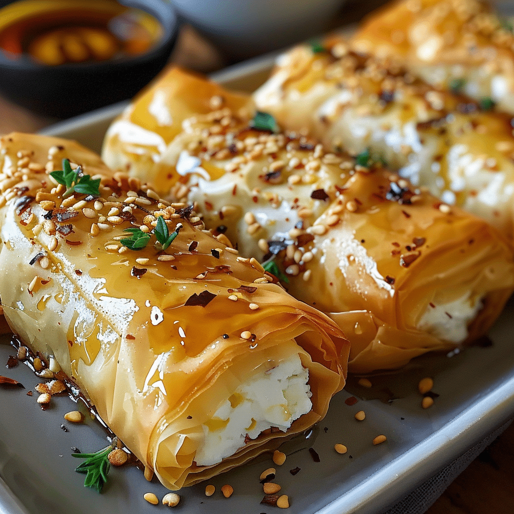 Crispy Feta Rolls with Chili Honey