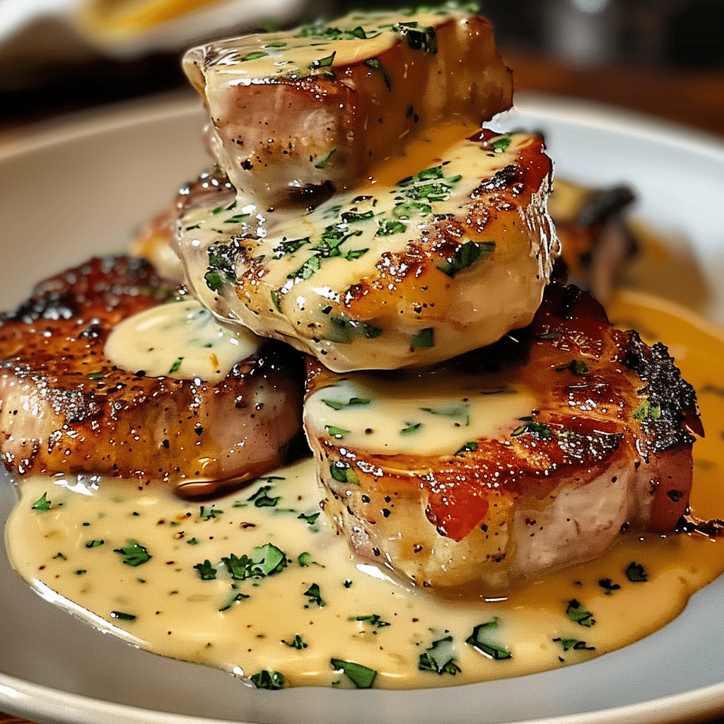 Maple Bacon Pork Chops with Dijon Cream Sauce 4 Maple Bacon Pork Chops with Dijon Cream Sauce