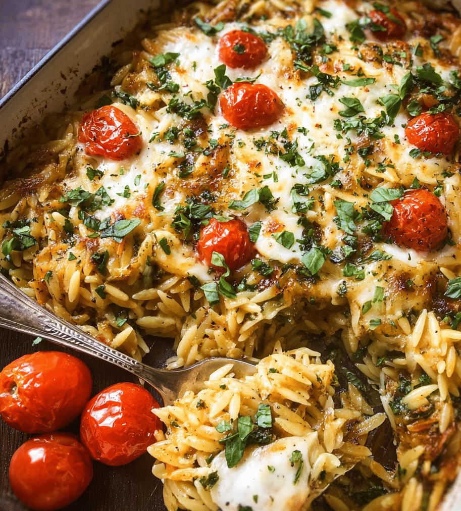 One Pan Caprese Pesto Orzo Bake 2