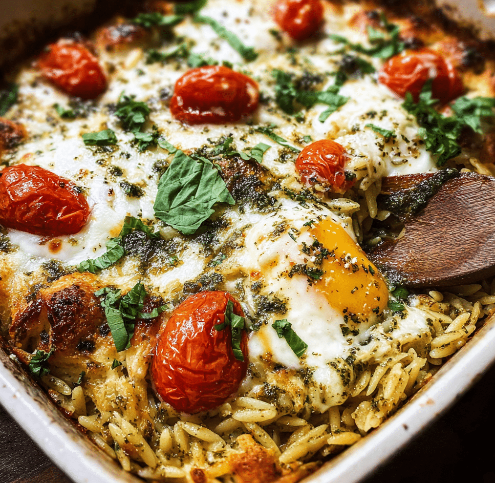 Easiest One Pan Caprese Pesto Orzo Bake 4 One Pan Caprese Pesto Orzo Bake