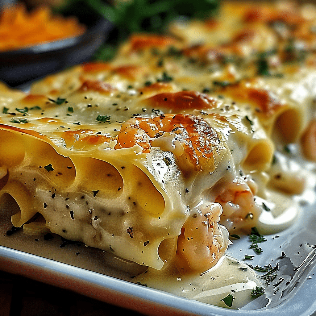 Shrimp Crab Alfredo Lasagna Roll Ups