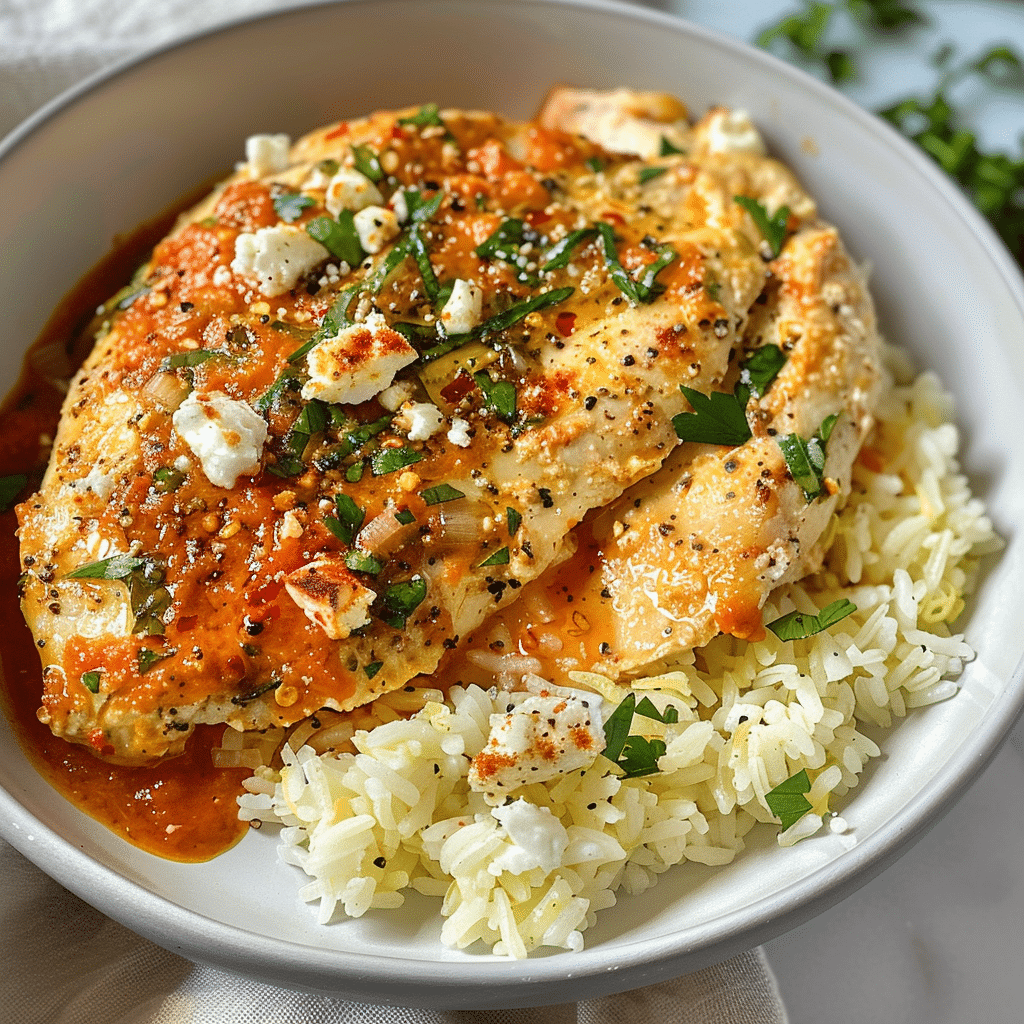 Spicy Feta Chicken with Lemon Rice