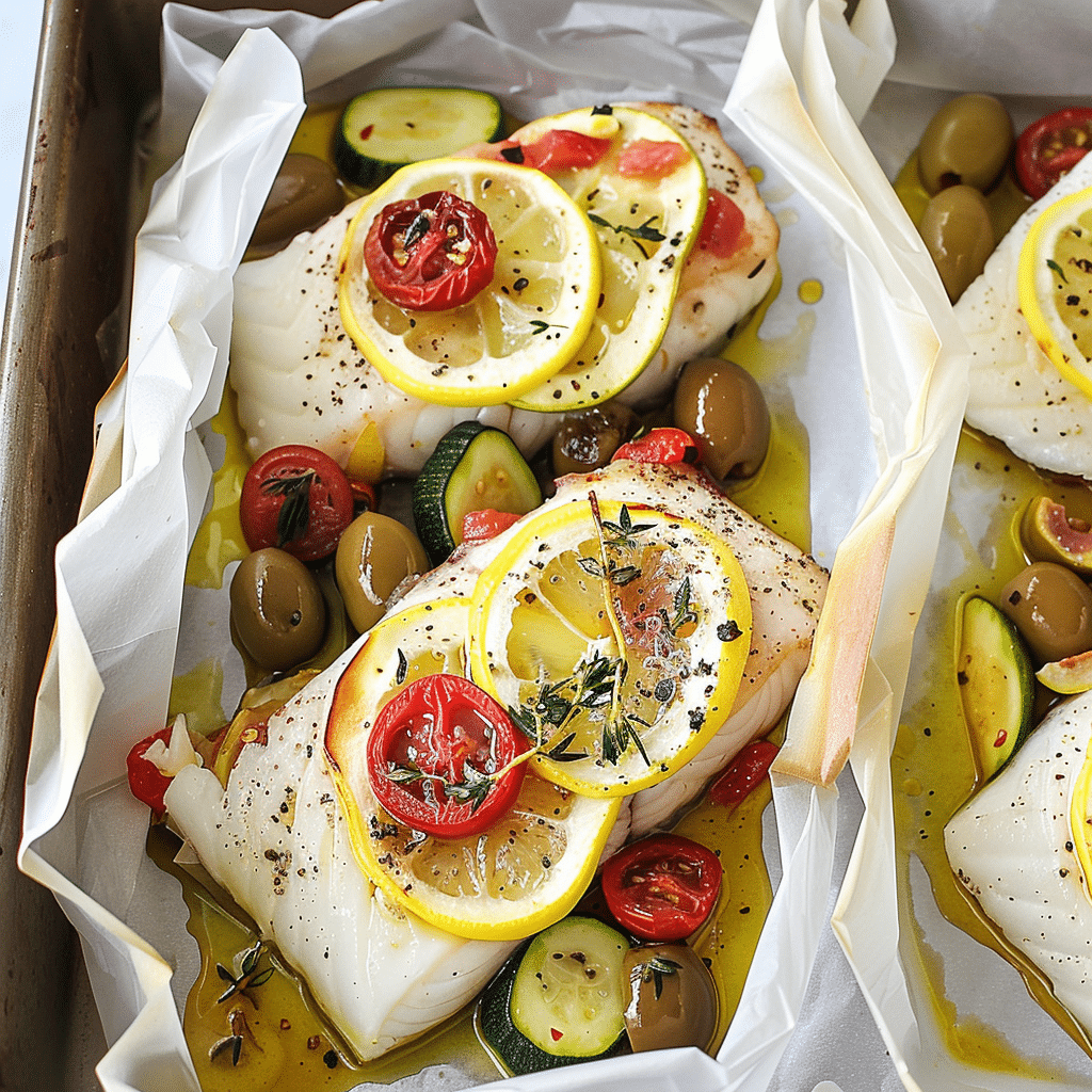 Mediterranean Cod en Papillote (Fish in Parchment Paper) 4 Mediterranean Cod en Papillote