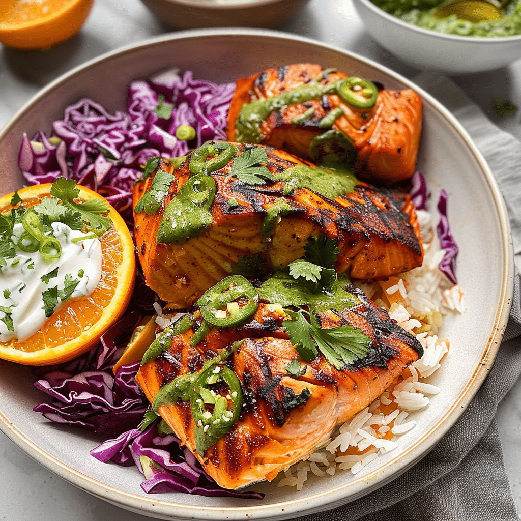 Chipotle Salmon with Orange Salsa and Aji Verde 4 Chipotle Salmon with Orange Salsa and Aji Verde 1