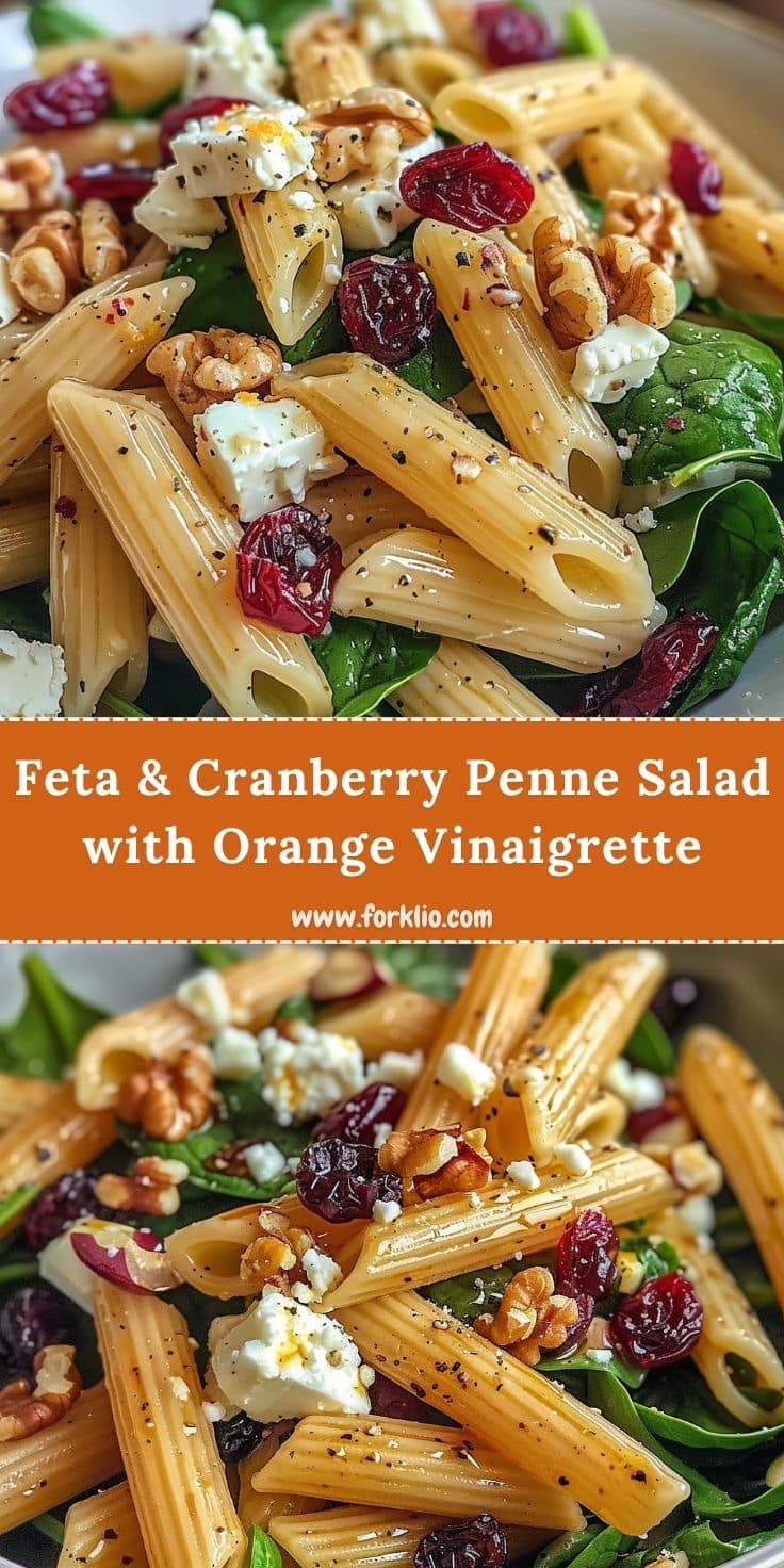 Feta Cranberry Penne Salad with Orange Vinaigrette