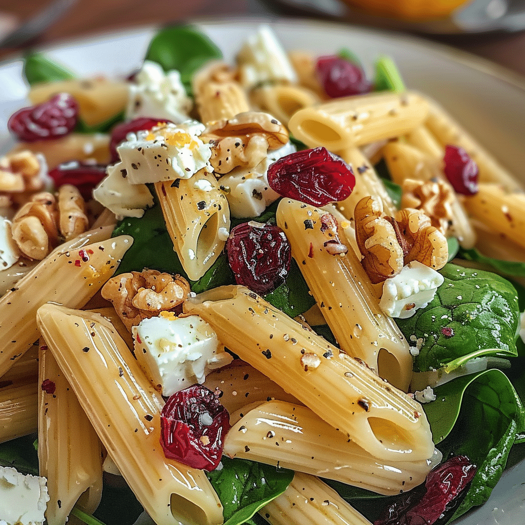 Feta Cranberry Penne Salad with Orange Vinaigrette
